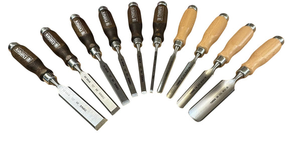 Narex Huljernsæt & Stemmejernssæt i Trækasse 10 stk jern| Cr - Mn 59 HRc - Snedkerværktøj